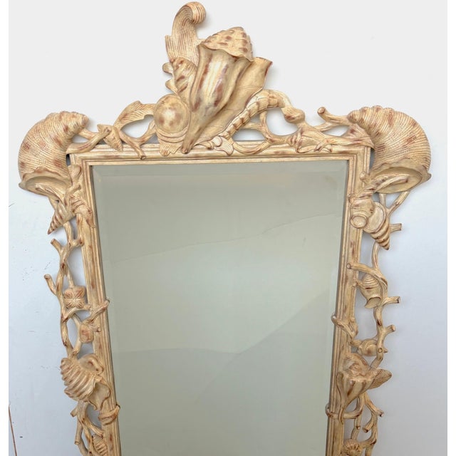 Neoclassical Italian Hand-Carved Grotto Shell & Coral Reef Mirror with Beveled Glass For Sale - Image 3 of 18