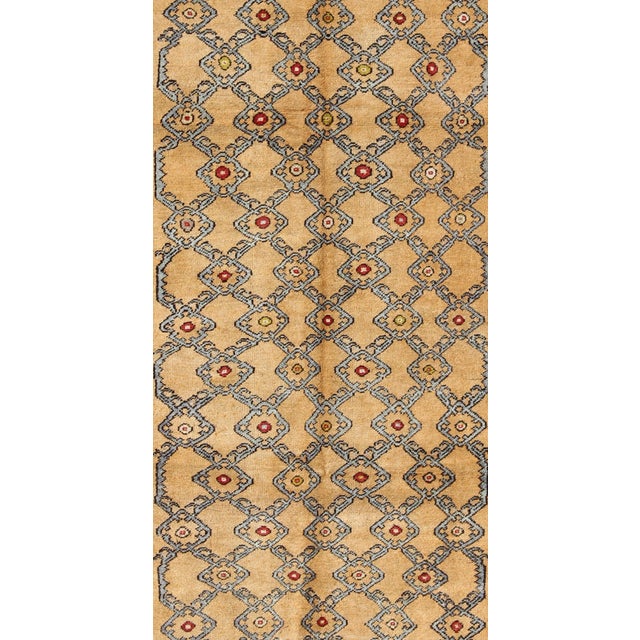Vintage Turkish Oushak Rug With Golden Tan Field and Repeating Rosette Motif For Sale - Image 4 of 9