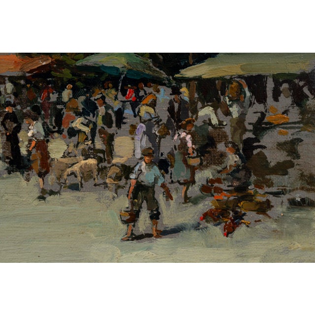 1930s Valter, Impressionist Market Scene Before a Church, Oil on Panel For Sale - Image 5 of 15