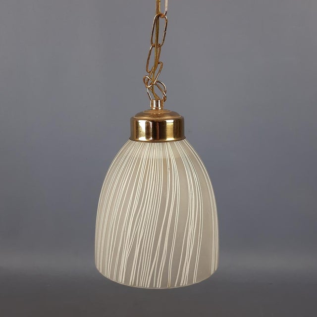Modern Brass Striped Opaline and Murano Glass Pendant by Murano for Murano, 1960 For Sale - Image 17 of 17