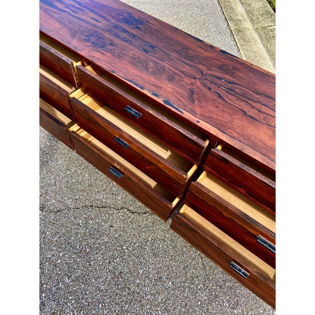 Brown Rosewood Lowboy Dresser or Credenza With Chrome | in the Style of Founders For Sale - Image 8 of 12