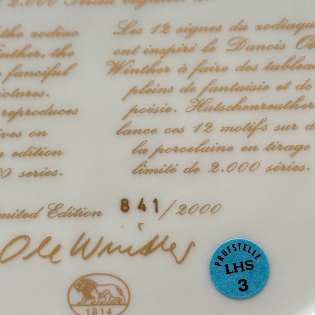 Zodiac Sign Plate Cancer in Porcelain by Ole Winther for Hutschenreuther, 1979 For Sale - Image 4 of 7