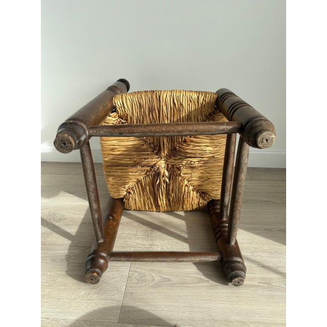 1940s Vintage Low Wood Fireplace Chair with Straw Seat in the style of Charles Dudouyt, 1940s For Sale - Image 5 of 10