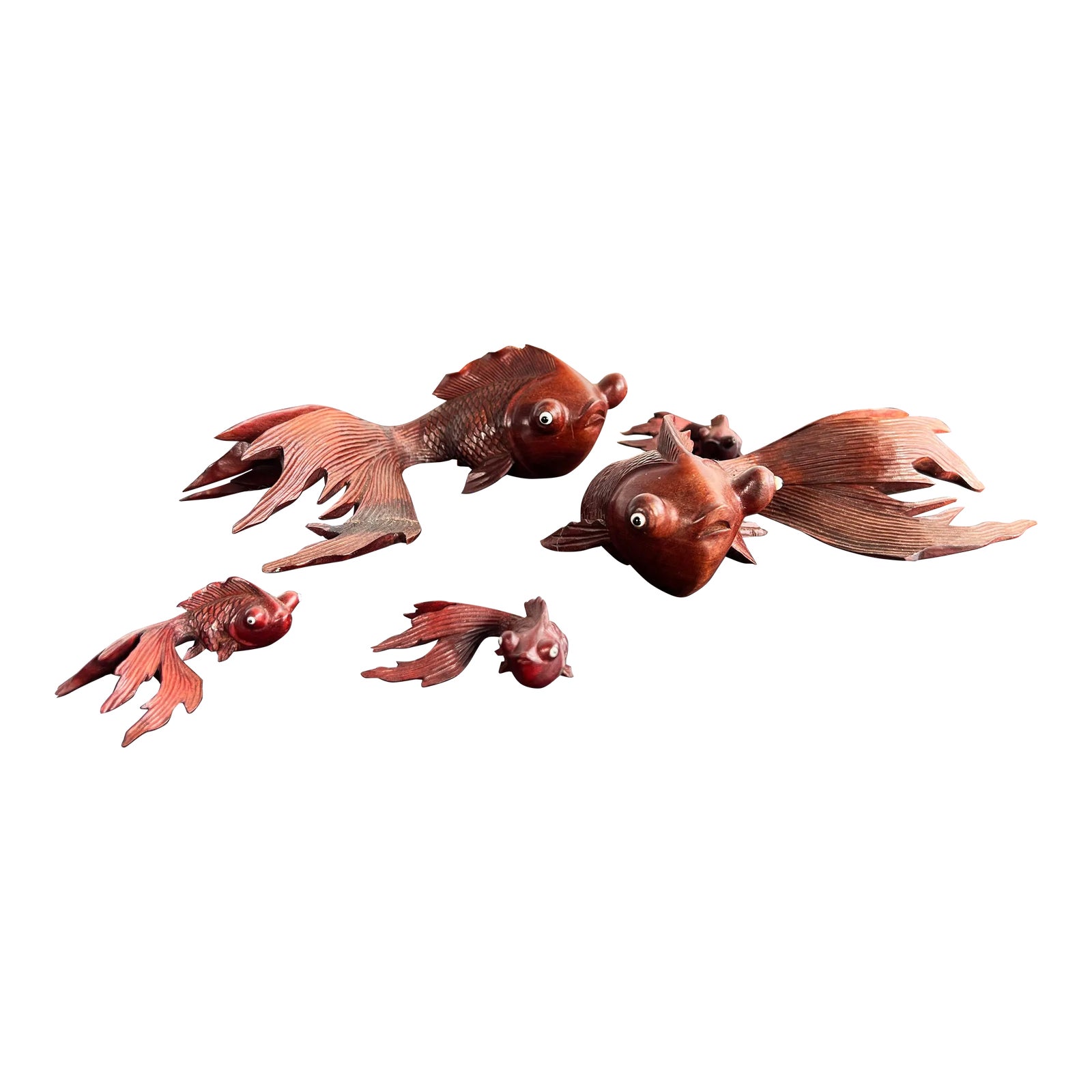 Vintage Set of Japanese Hand Carved Swimming Koi Fish - Set of 5