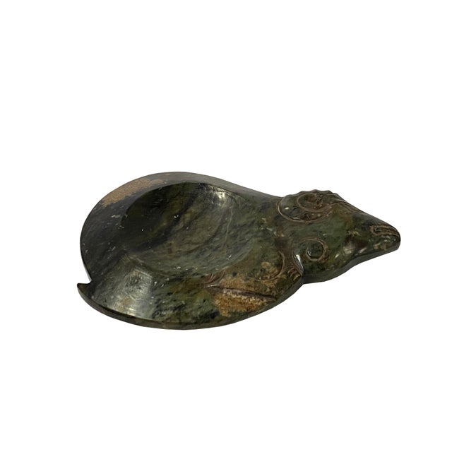 1970s Chinese Artistic Ram Shape Green Stone Ink Well Dip Pad For Sale - Image 5 of 8