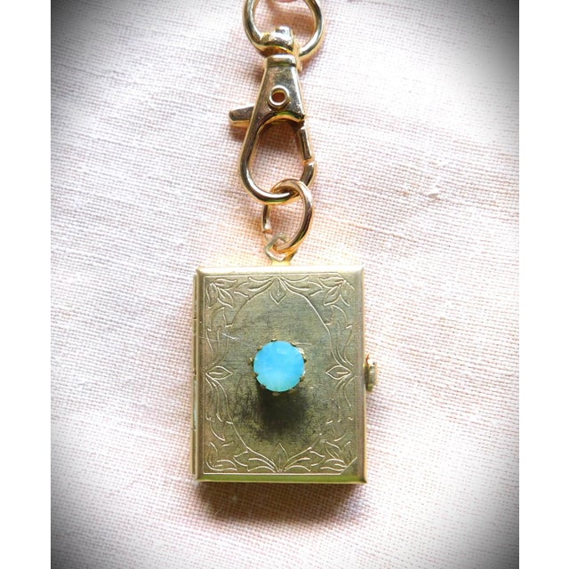 Metal Vintage Four Photo Etched Locket, Pink Pearl Chain, Faceted Pacific Opal Stone, Lobster Claw For Sale - Image 7 of 12
