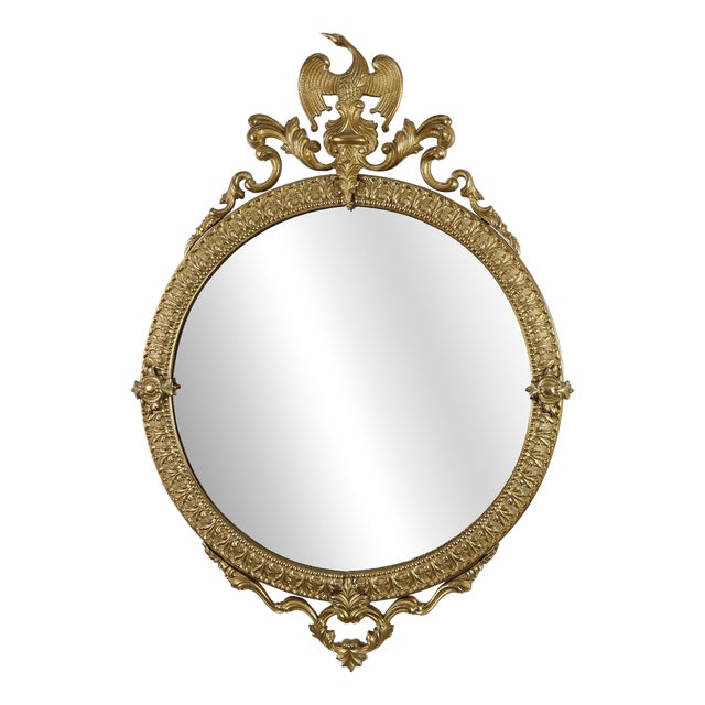 20th Century Neo‑Classical French Round Mirror in Copper Finish, 1970s For Sale
