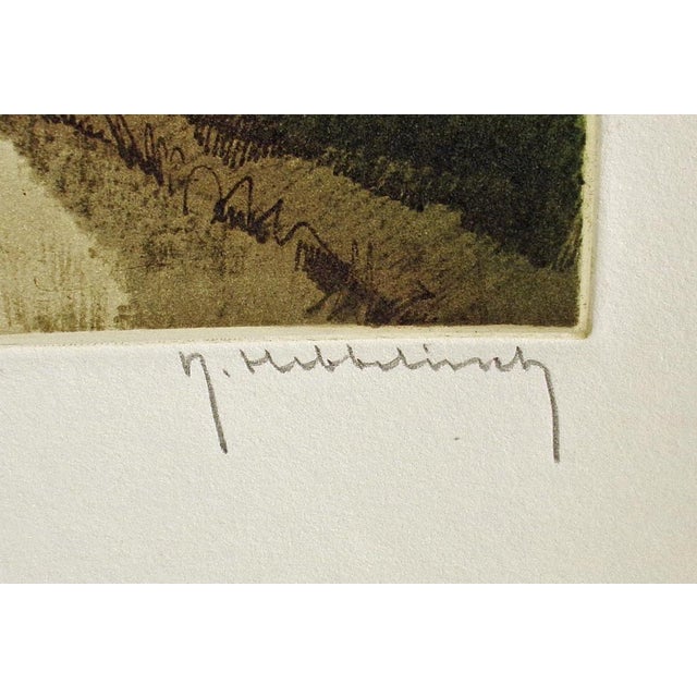 Green Roger Hebbelinck "Le Pontet" Hand Signed Color Aquatint Etching Unframed For Sale - Image 8 of 8