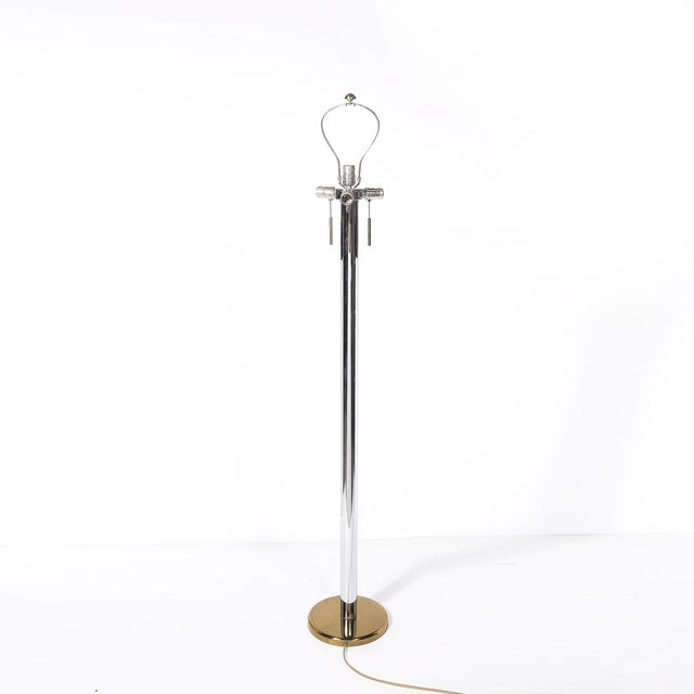 Pair of Mid-Century Modernist Floor Lamps in Chrome & Brass by Karl Springer For Sale - Image 10 of 10
