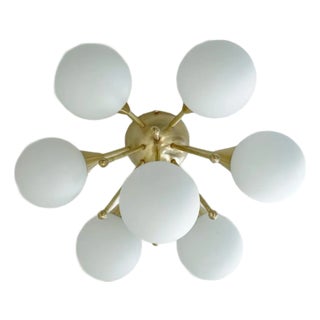 21st Century Chamomile Natural Brass Matte White Globe Flush Mount by Fabio LTD For Sale