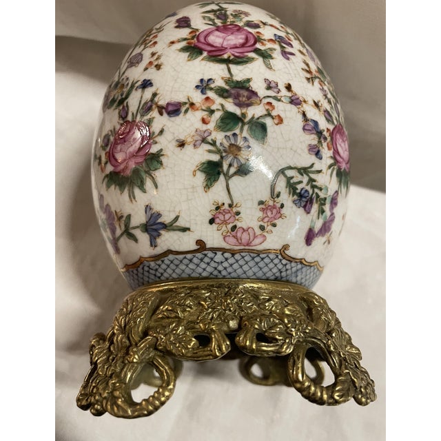 Crackle-Glazed Porcelain Egg on Gilt Bronze Base For Sale - Image 4 of 12