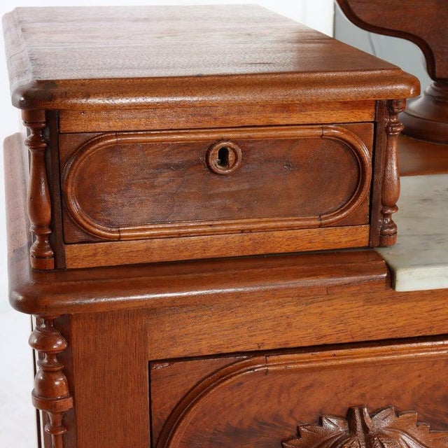 Renaissance Revival Mirrored Drop Center Walnut & Marble Dresser C1890 For Sale - Image 16 of 18