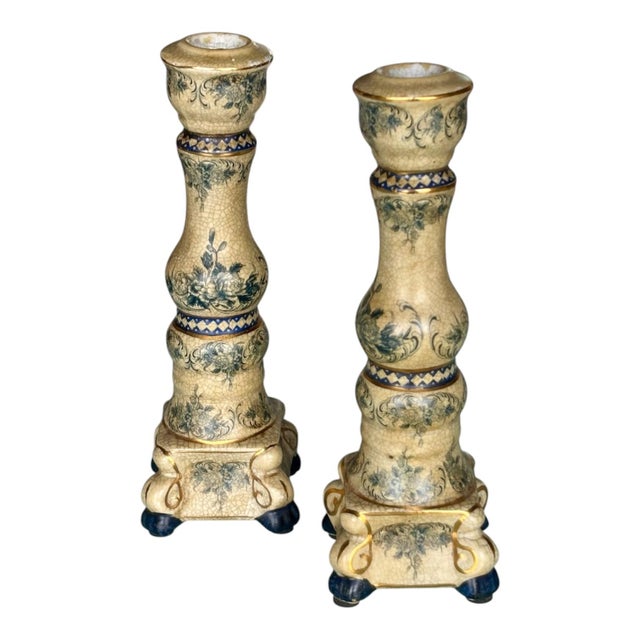 Antique Art Nouveau Candleholders in Ceramic, 1890s, Set of 2 For Sale - Image 3 of 7