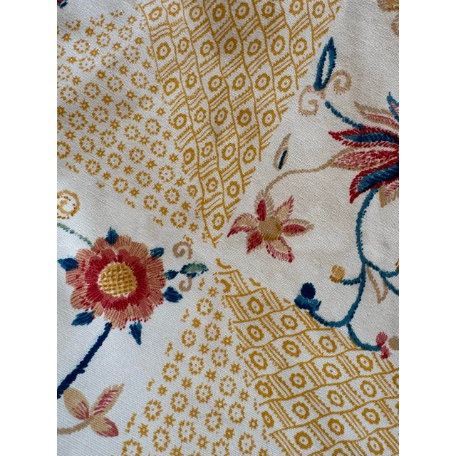 1980s Custom Made Curtain Panel Crewel-Look Embroidered Floral Vase Cotton – Lined & Weighted, 50x54 For Sale - Image 5 of 8
