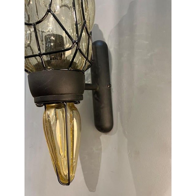 Clear Murano Glass Wall Light with Black Metal Frame, Italy, 1980s For Sale - Image 6 of 10