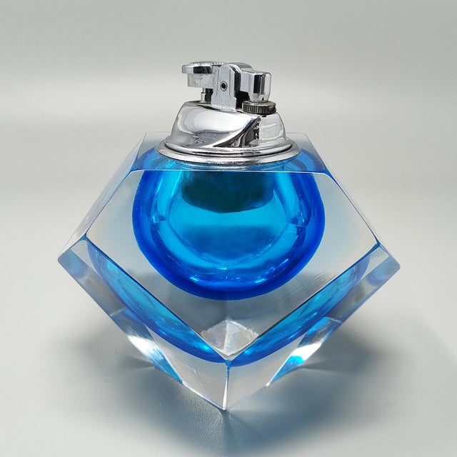 Vintage Table Blue Lighter in Murano Sommerso Glass by Flavio Poli for Seguso, 1960s For Sale - Image 6 of 9