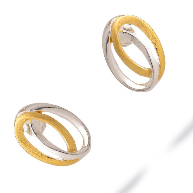 Contemporary Infinity Loop Mixed Metal Earrings, A Pair For Sale - Image 3 of 7