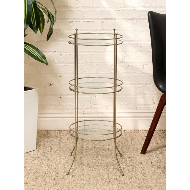 Mid 20th Century Vintage Three-Tier Metal & Glass Round Side Table For Sale - Image 5 of 10