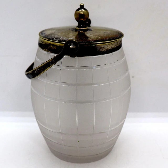 Early 20th Century English Silverplate Mounted Frosted Glass Biscuit Barrel For Sale - Image 4 of 10