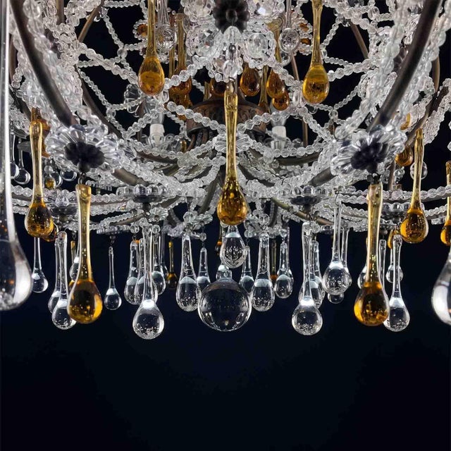 Italian Beaded Crystal 10-Light Chandelier with Amber Drops, 1950s For Sale - Image 13 of 16