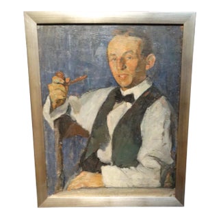 1920s Vintage Ejnar Hansen "Young Man With a Pipe" Painting For Sale