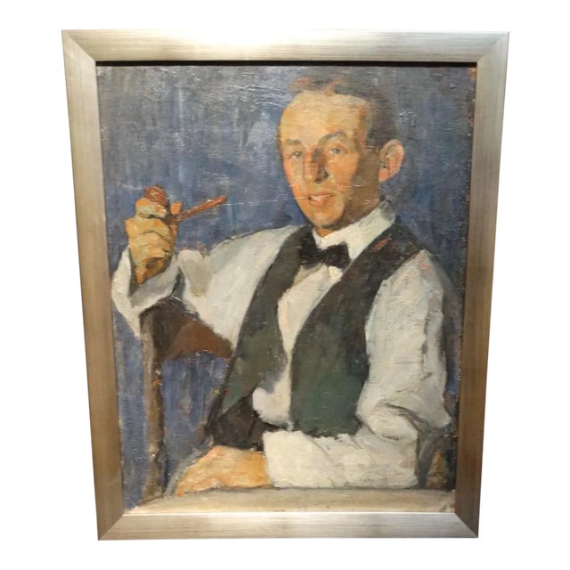 1920s Vintage Ejnar Hansen "Young Man With a Pipe" Painting For Sale