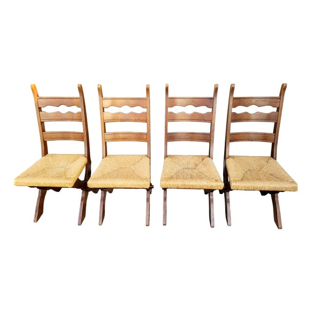Vintage Scandinavian Brutalist Scissor Dining Chairs in Pine, 1960s, Set of 4 For Sale