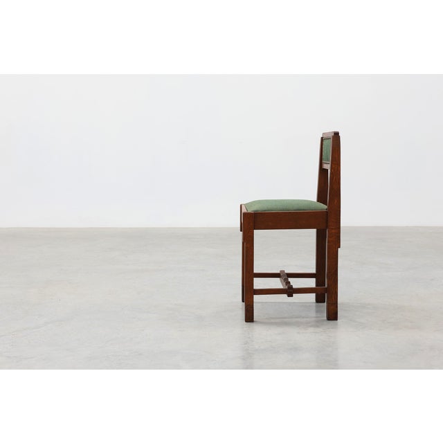 Belgian Modernist Art Deco Oak Side Chair with Green Upholstery, 1920s For Sale - Image 4 of 13