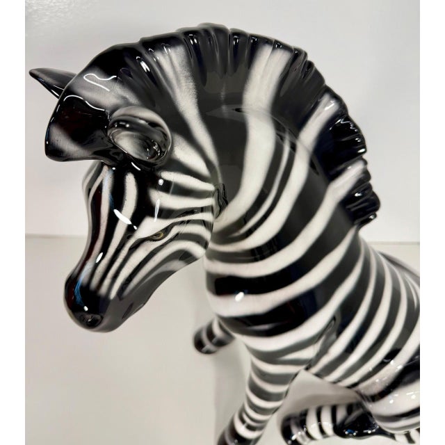 Seated Glazed Ceramic Zebra Sculpture, Bassano, 2000s For Sale - Image 10 of 11