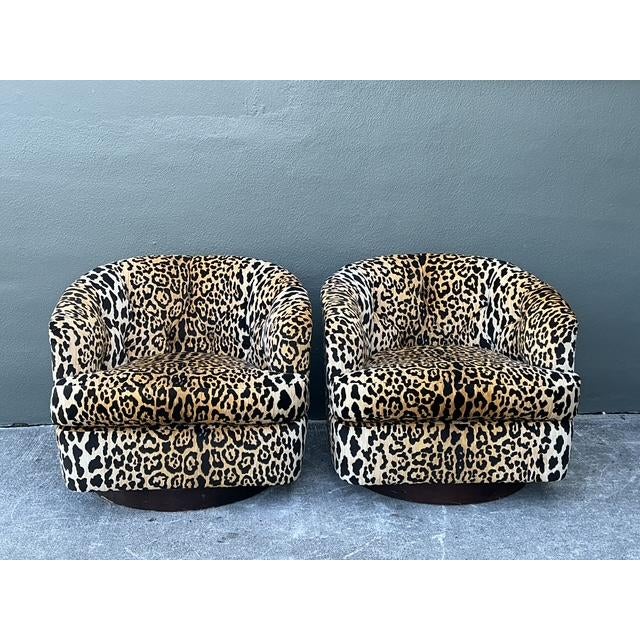 Thayer Coggin Vintage Thayer Coggin Tufted Leopard Velvet Swivel Chairs - A Pair For Sale - Image 4 of 12