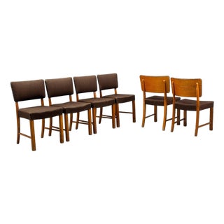 Fritz Hansen, Six Dining Chairs, Oak, Wool, Denmark, 1930s For Sale