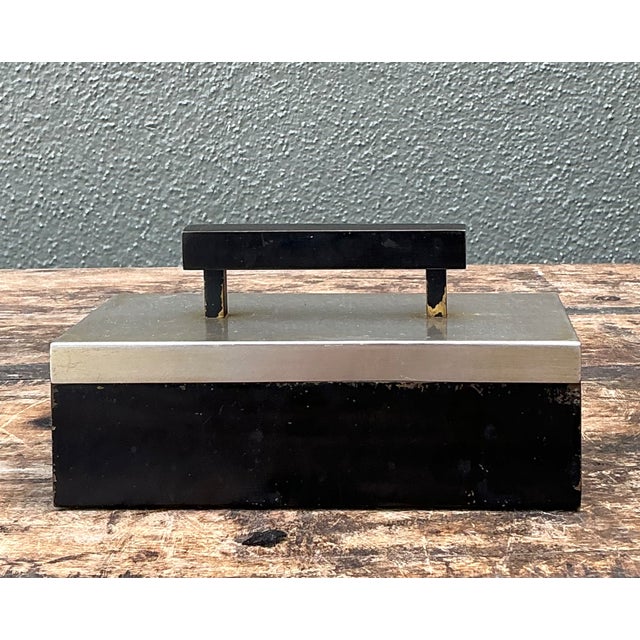 Black Vintage Metal and Wood Lidded Box For Sale - Image 8 of 12