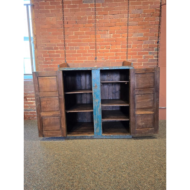 Farmhouse Early 20th Century Blue Painted Shop Desk / Standing Work Station For Sale - Image 3 of 8