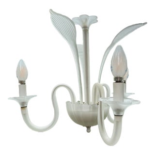 Vintage Italian White Murano Glass Chandelier- Floral Design For Sale