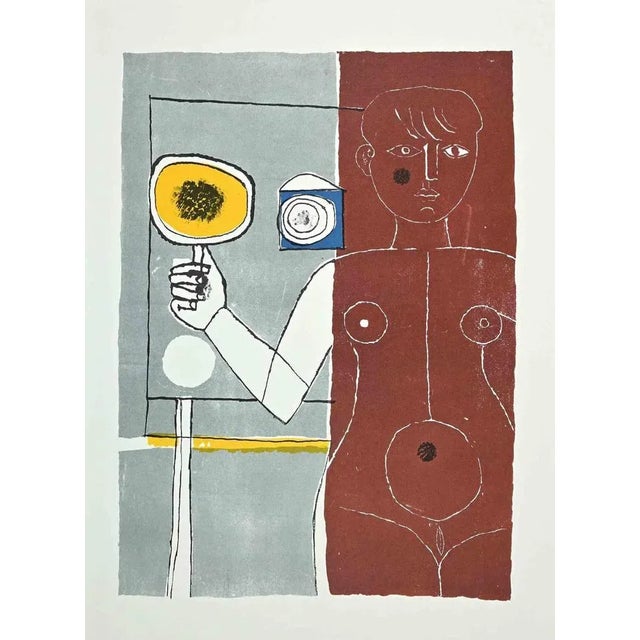 Figure is a Vintage Offset Print on ivory-colored paper, realized by Franco Gentilini ( Italian Painter, 1909-1981), in...