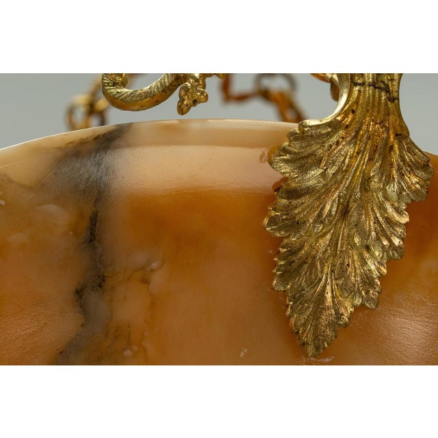 French Neoclassical Style Amber Alabaster and Frosted Glass Chandelier, 1920 For Sale - Image 13 of 18