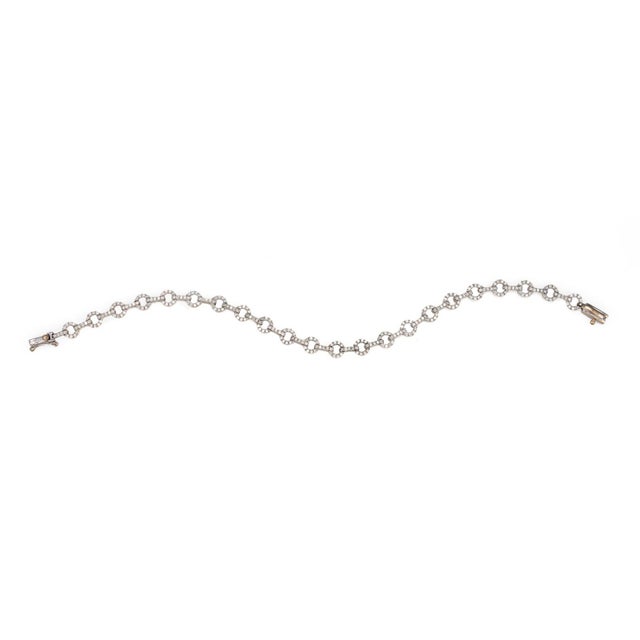 Contemporary 1.25ct Round Link Bracelet Estate 18k White Gold 6.5" Fine Vintage Jewelry For Sale - Image 3 of 4
