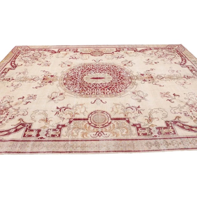 Mid 20th Century Large Vintage Turkish Oushak Rug For Sale - Image 4 of 7