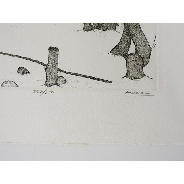 Rustic Late 20th Century Snowy Winter Forest Landscape Etching For Sale - Image 3 of 4