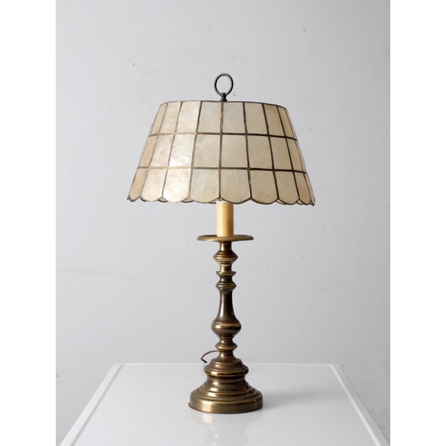 Mid-Century Modern Mid-Century Brass Table Lamp With Capiz Shell Shade For Sale - Image 3 of 15