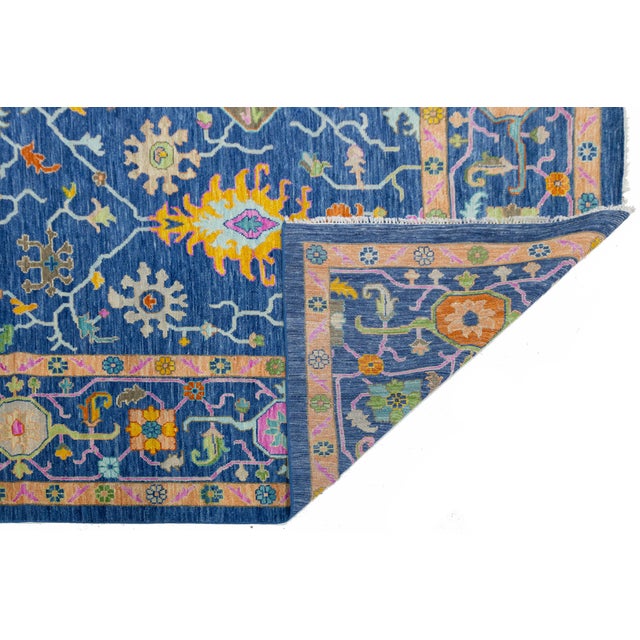 Modern Vibrant Cobalt Blue Hand-Knotted Modern Oushak Style Area Rug With Jewel Tones For Sale - Image 3 of 12