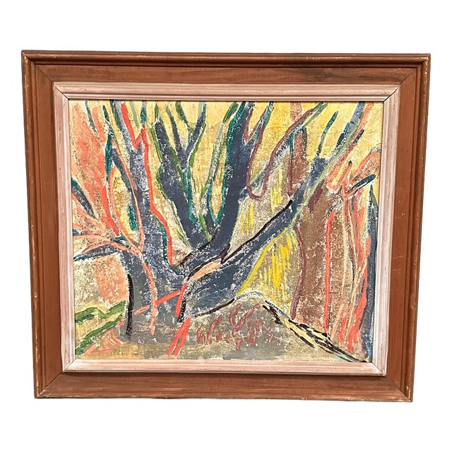 Alam, Trees (Abstract Composition), 1952, Oil on Panel, Framed For Sale