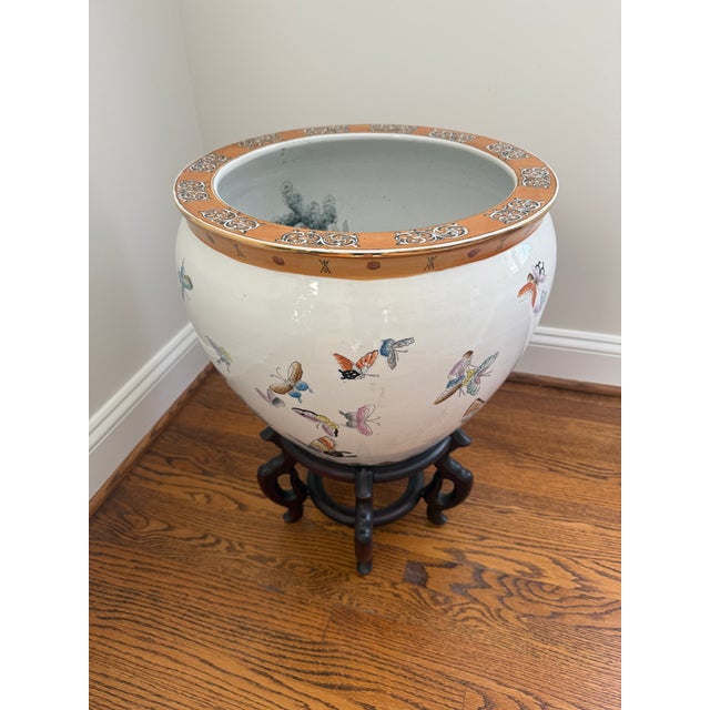Vintage Mid-20th Century Large Chinese Ceramic Fish Bowl Planter For Sale In Philadelphia - Image 6 of 15