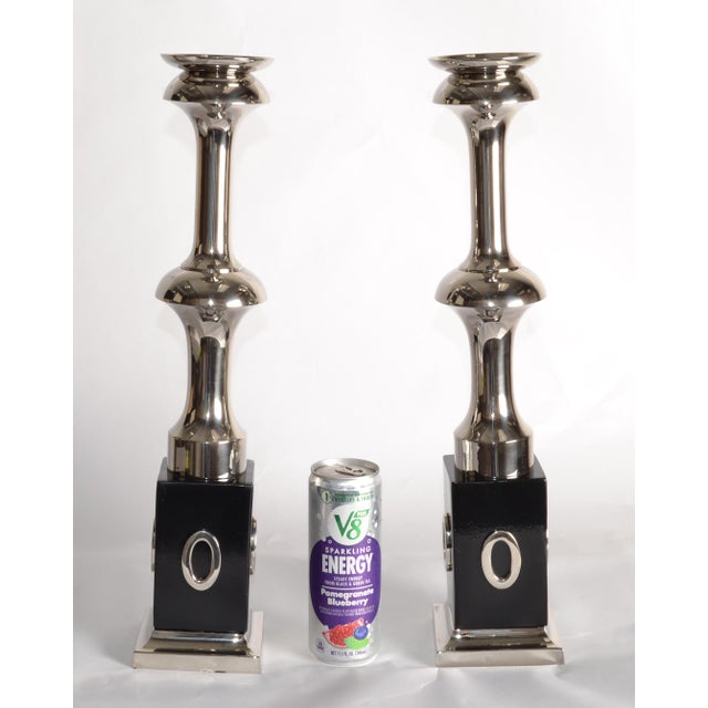 2 Art Deco Style Heavy Votive Polished Nickel Black Decorate Base Candle Holder For Sale - Image 11 of 15