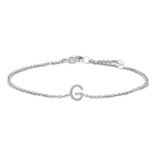 10K White Gold Diamond Accent "G" Initial Charm and Link Bracelet For Sale