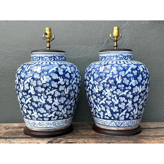 Vintage Monumental Ceramic Ginger Jar Table Lamps - Pair For Sale - Image 10 of 12