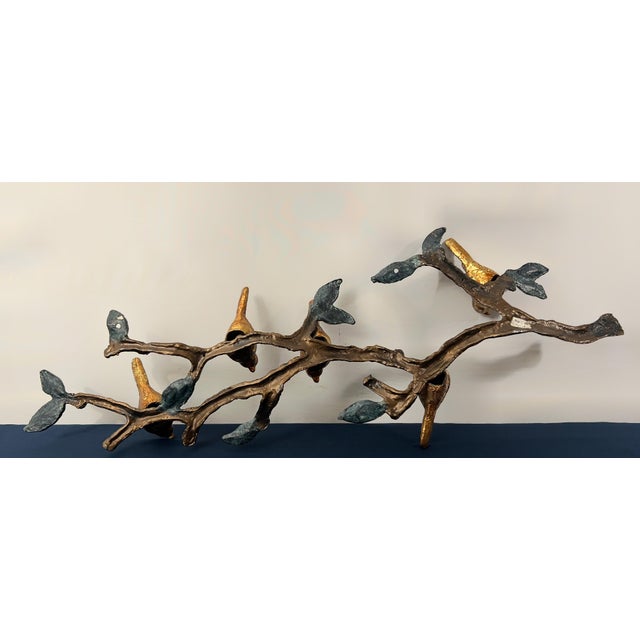 Vintage Cast Metal Birds on Branch Wall Sculpture With Verdigris Patina For Sale - Image 12 of 12