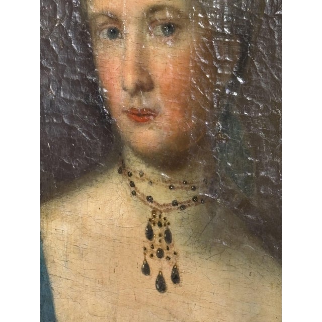 German School Artist, Portrait of a Woman Adorned with Jewelry, 18th Century, Oil Painting on Panel, Framed For Sale - Image 9 of 12