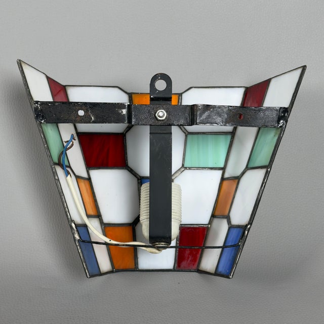 Vintage Multicolored Leaded Glass Wall Lamp, 1970s For Sale - Image 6 of 11