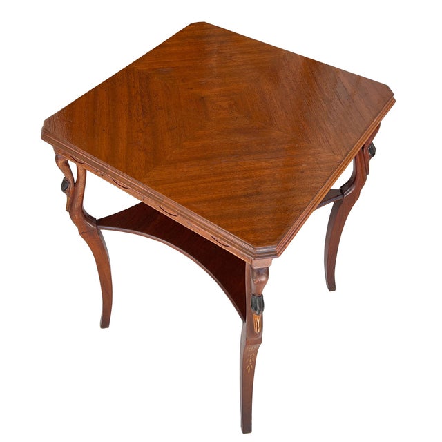 1940s Vintage Hollywood Regency Carved Swan Side Table With Shelf For Sale - Image 5 of 13